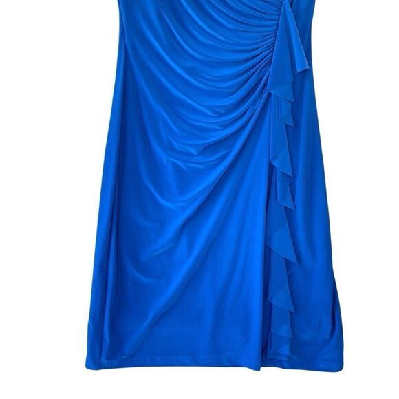New Evan Picone Royal Blue Cocktail Cobalt Dress Wrap Ruched Flatter Ruffle Sz 8 - Picture 3 of 9